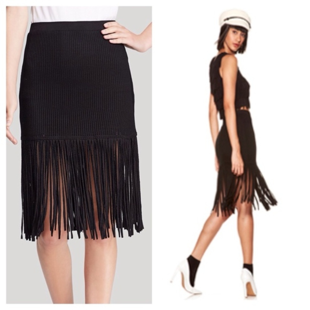 RILLER & FOUNT black fringe mini skirt